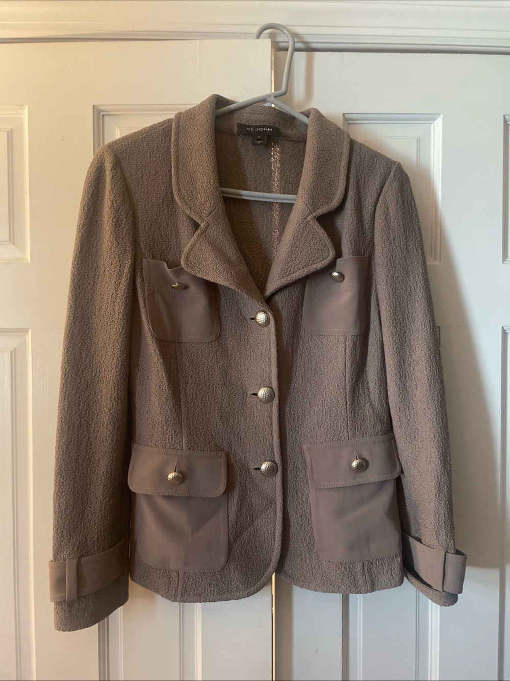 St. John Women's Mauve-Taupe Textured Knit Blazer Jacket Size 8 RT 12 GRP 2